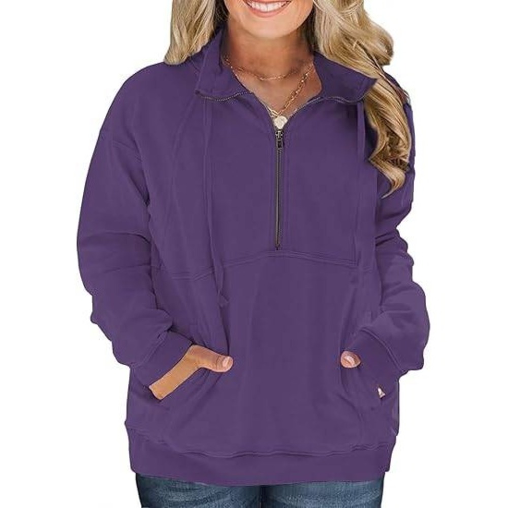 NWT Vislily Women's 5XL Purple Plus Size Sweatshirts Oversized Half Zip Pullover